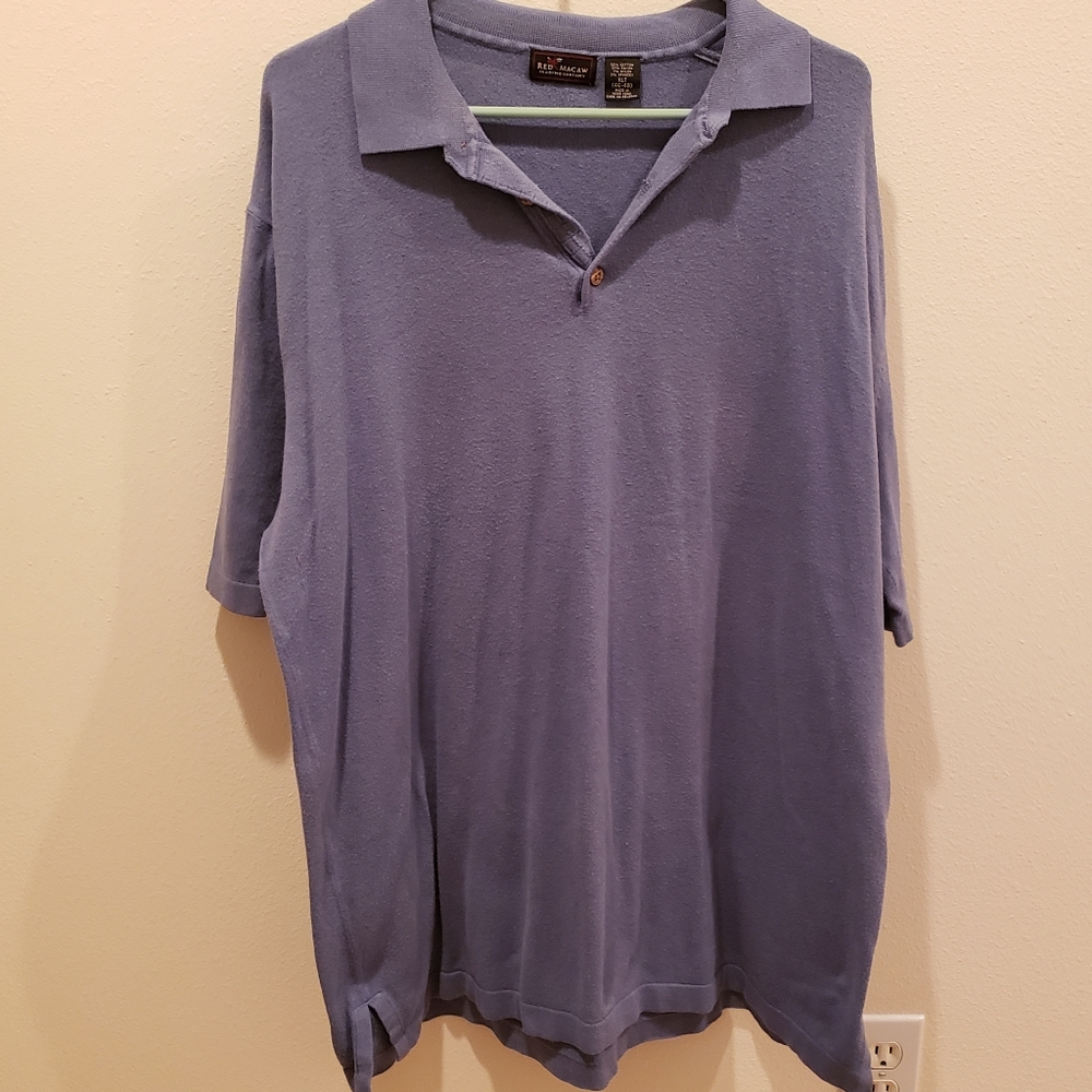 Short Sleeve Polo Shirt Men's XLT Slate Blue Fine Gage Knit Red Macaw